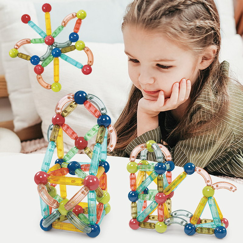 Cross-Border Hot-Selling Magnetic Rod Building Blocks Early Education Cognitive Versatile Magnetic Rod Engineering Magnetic Rod Assembly Educational Toys