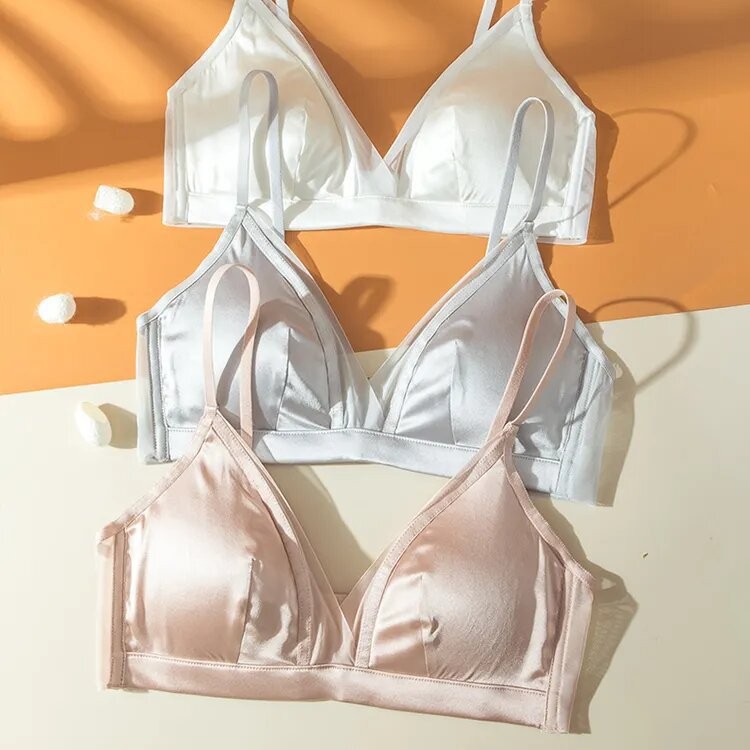 Бра без проволоки из шелка для женщин осень-зима, французское нижнее белье из шелка тутового дерева, визуально уменьшает грудь и предотвращает обвисание