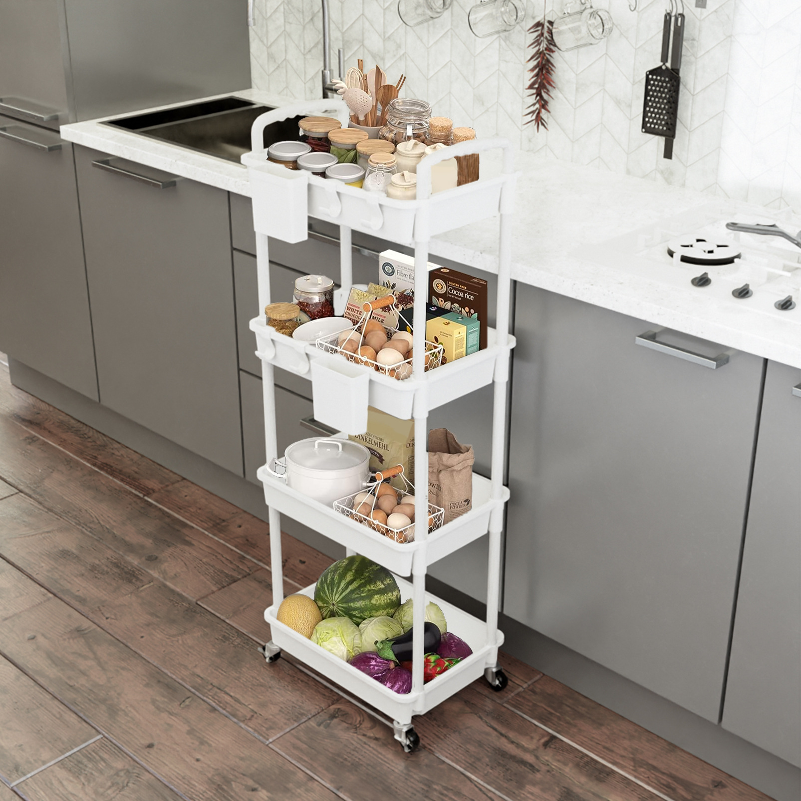 Cross-border new portable storage rack multi-functional living room kitchen bedroom mobile rack snack trolley storage rack