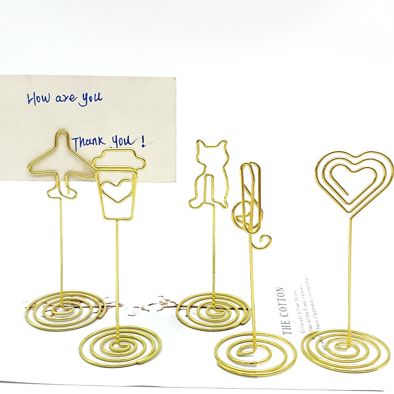 Three-dimensional metal note holder creative photo clip love name card holder desktop message holder gold multi-functional note holder