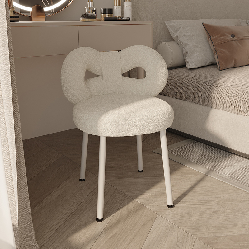 Cream Style Designer Makeup Chair Modern Simple Girl's Bedroom Bow Cashmere Dressing Table Stool Chair