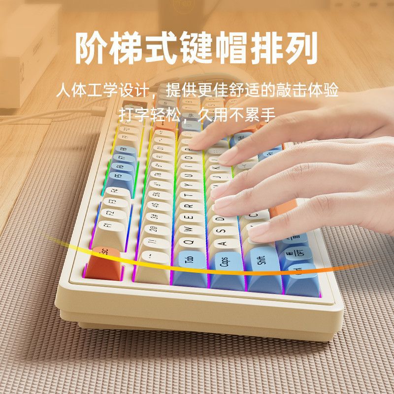 2025 New Key Silent Keyboard and Mouse Set Wired Mechanical Feel Girls Office Game Luminous Keyboard