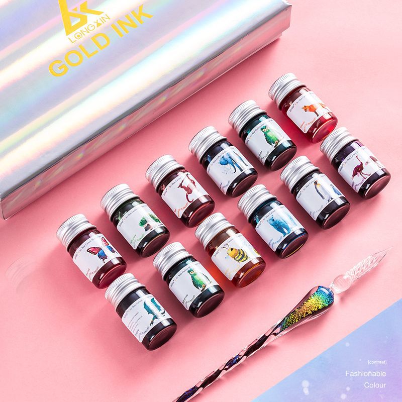 Limited Edition Elf Series 12-Color Set Glass Pen Dip Pen for Students with Colored Ink Popular Pen Calligraphy Practice Gift