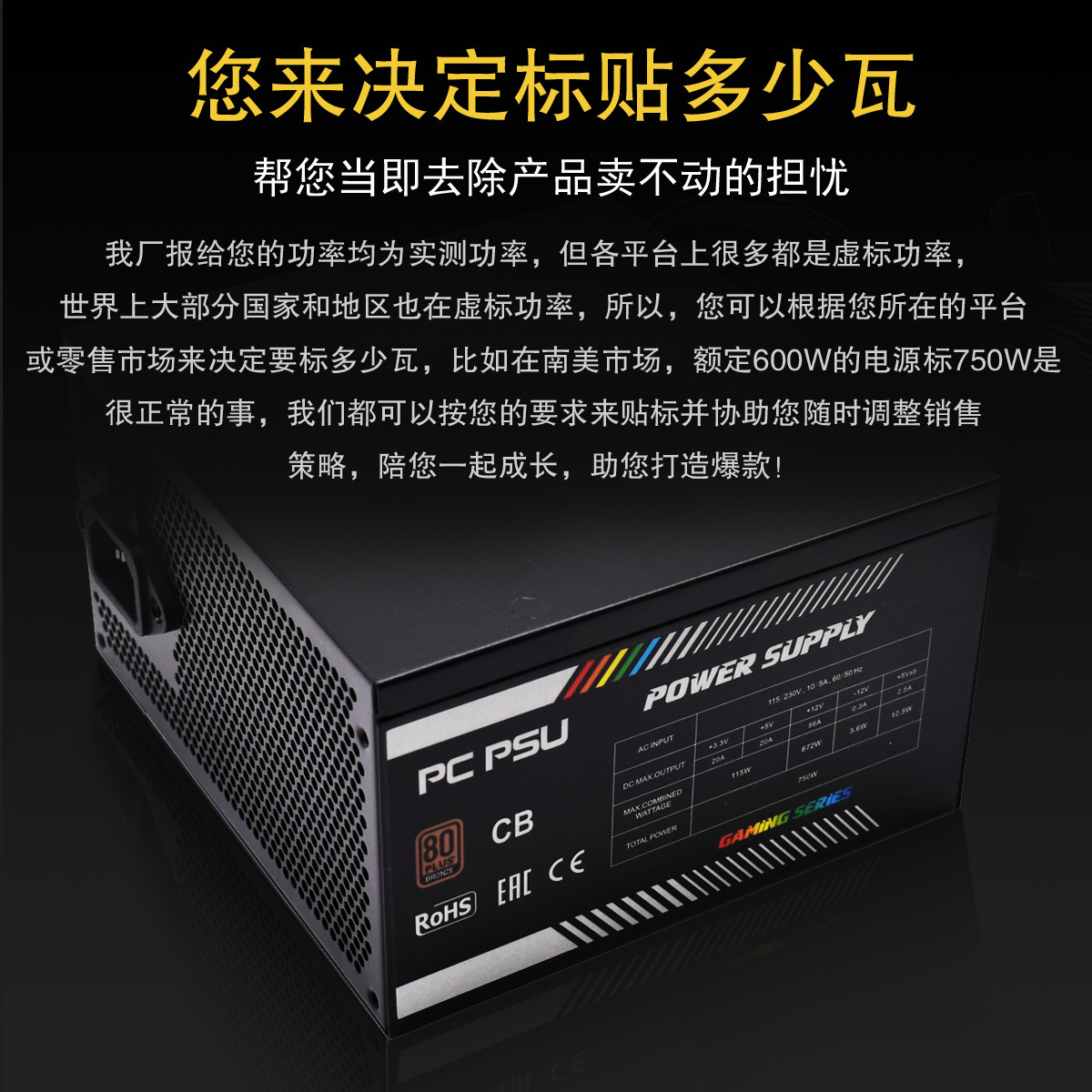Rated 750W Bronze Computer Power Supply Atx Power Supply 80Plus Silver Brand Game E-Sports Power Supply for Export