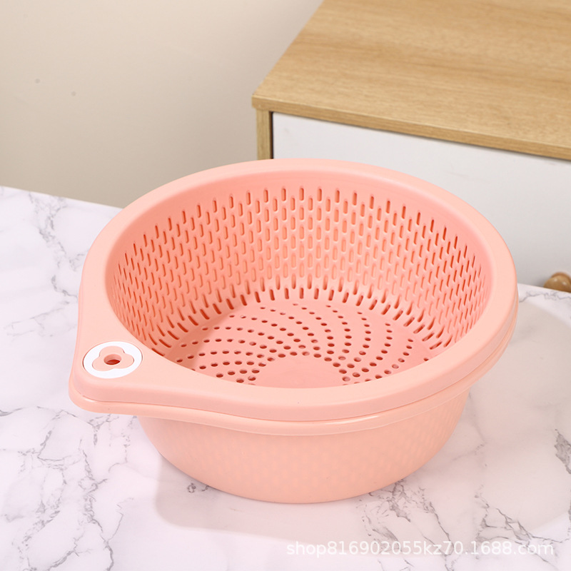Plastic Draining Basket Two-Piece Set Storage Vegetable Basket Household Thickened Multi-Purpose Vegetable Washing Sieve Bowl Chopsticks Fruit Draining Basket Wholesale