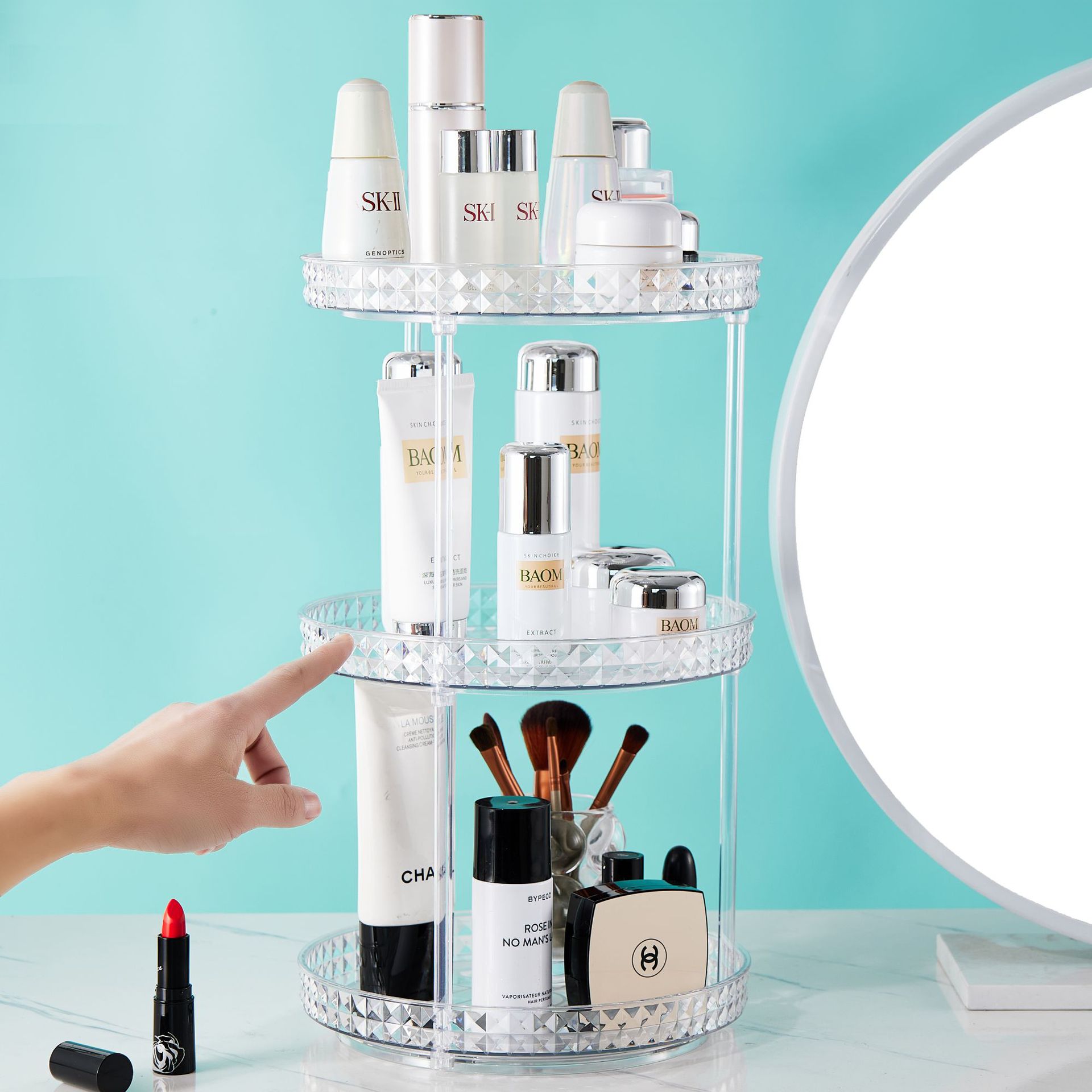 Desktop Cosmetics Storage Box, Facial Mask Storage Rack, Transparent Dressing Table Mirror Cabinet, Skin Care Product Artifact, Heightened Storage Rack