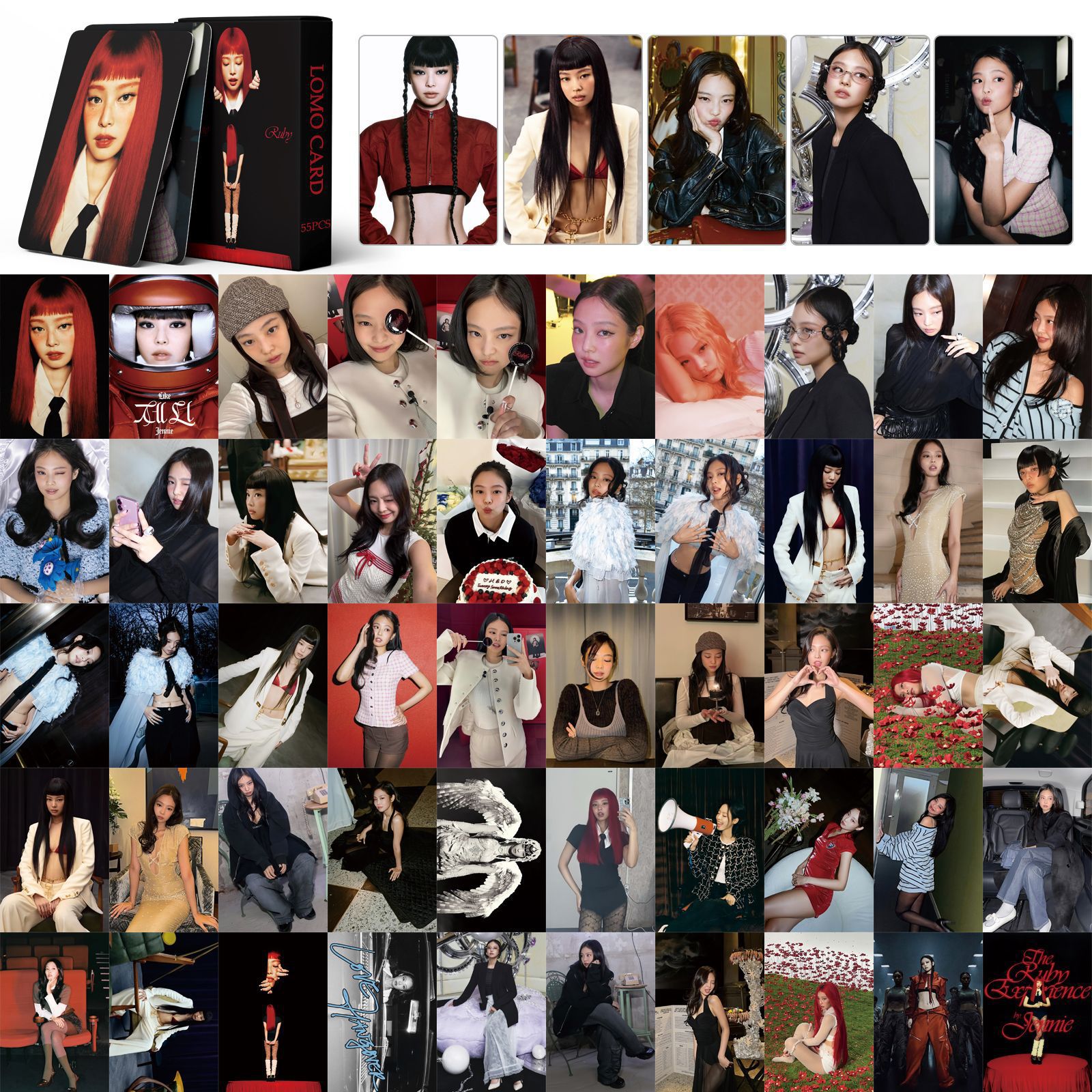 A Large Number of 55 Pink and Ink Jennie Ruby Photo Cards Jennie Star Kpop Peripheral Lomo Cards