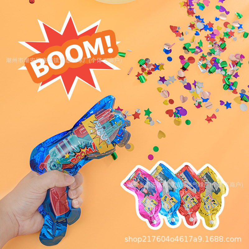 Firework Gun Inflatable Birthday Firework Pistol Children's Handheld Ribbon Gun Spray Gun Prop Party Cannon Gadget