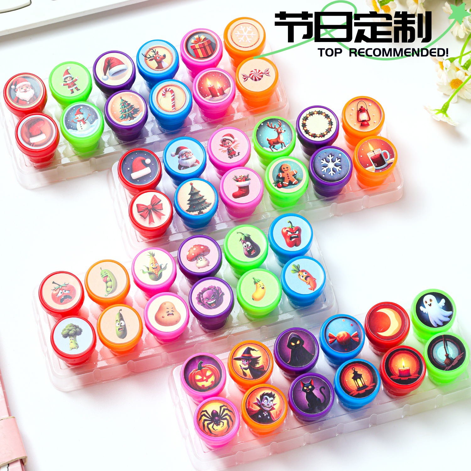 Штампы с рождественскими, хэллоуинскими и другими праздничными элементами, интересные мультяшные детские штампы