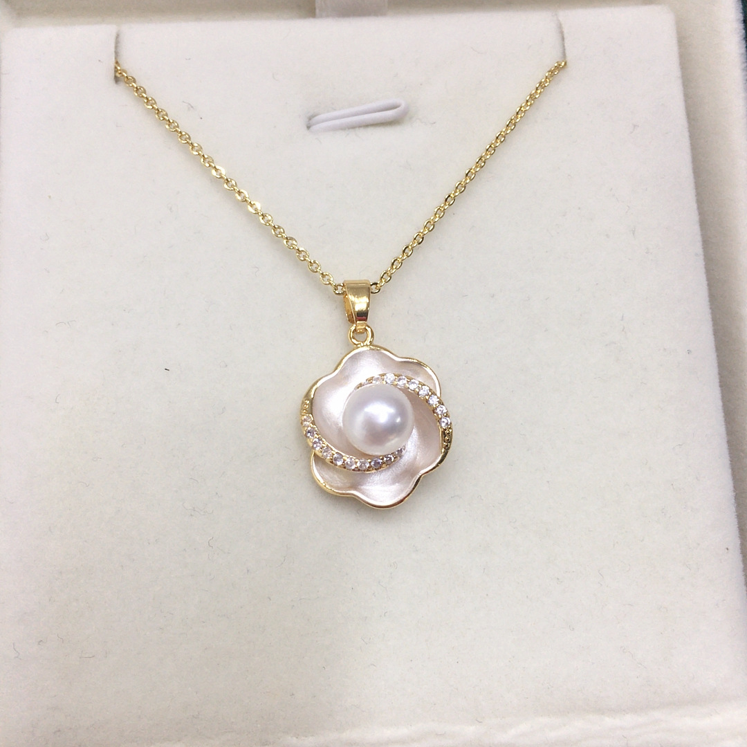 5A Grade Natural Freshwater Pearl Pendant Earring Set High-End Roll Flower Pearl Set Wholesale Douyin Same Style