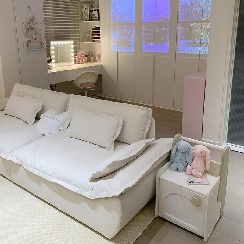 French-Style Cream Cloud Straight Sofa for Living Room, Small Apartment, Modern Light Luxury, Simple Internet Celebrity Sailboat Fabric Sofa