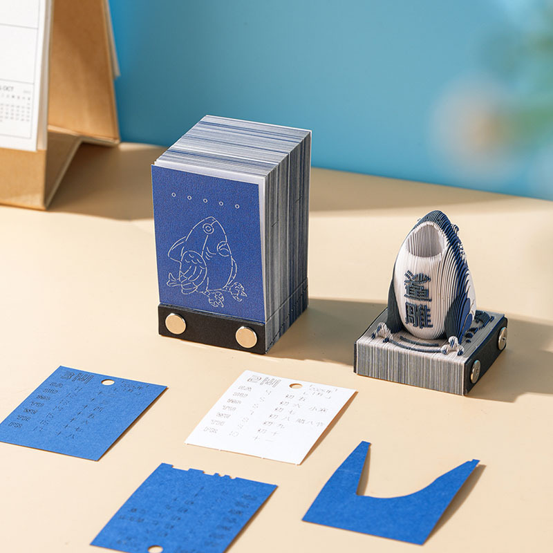 3D Paper Sculpture Shark Sculpture Stereo Note Pad Artwork Desk Calendar High-Looking Cute Sticky Notes Can Be Torn by Hand Without Stickiness
