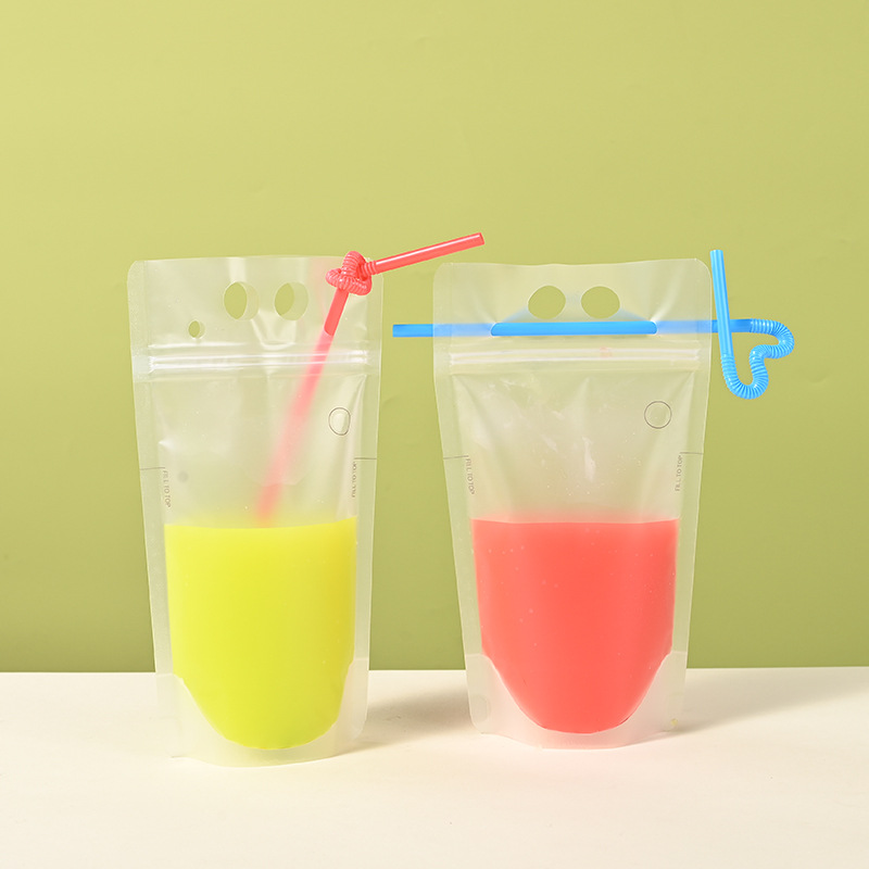 Transparent Beverage Coffee Bag Double Zipper Self-Standing Ziplock Bag Beverage Bag Juice Packaging Soy Milk Drink Bag Ready for Sale