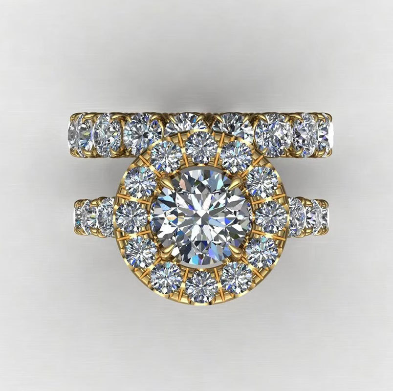 Customized Platinum Pt950 Ring Inlaid with Artificial Laboratory-Grown Diamond Ring Set 18K14K9K Ring