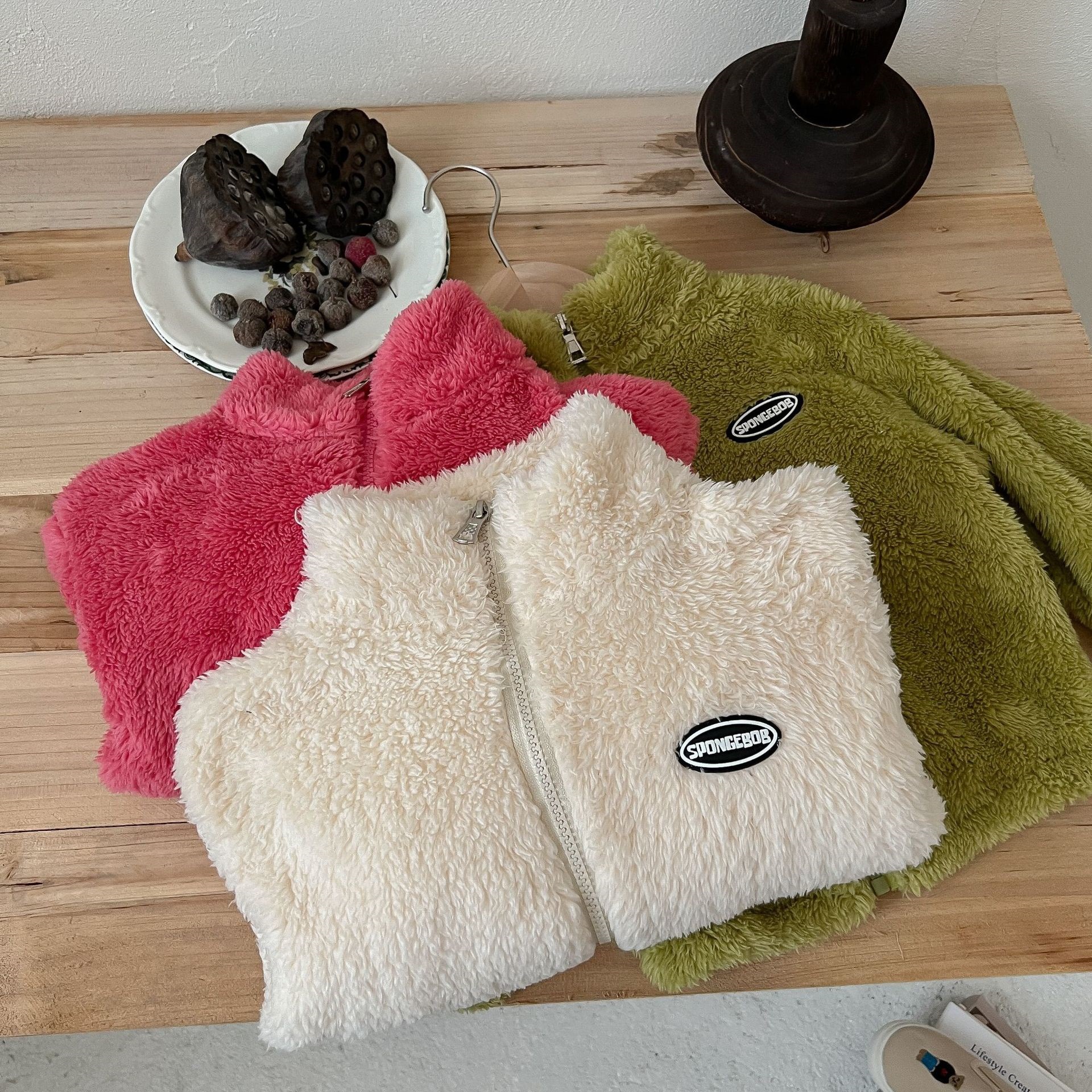 New Autumn and Winter Kidsren's Flannel Jackets for Boys and Girls, Colorfulful Coral Velvet Jackets, Pure Color Velvet Tops, Kidsren's Clothing