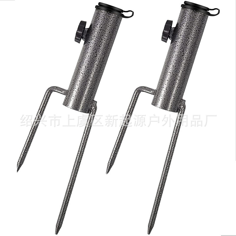 Multi-use fishing umbrella ground fork sun umbrella ground insert beach umbrella base canopy ground insert two feet nail black stainless steel umbrella insert