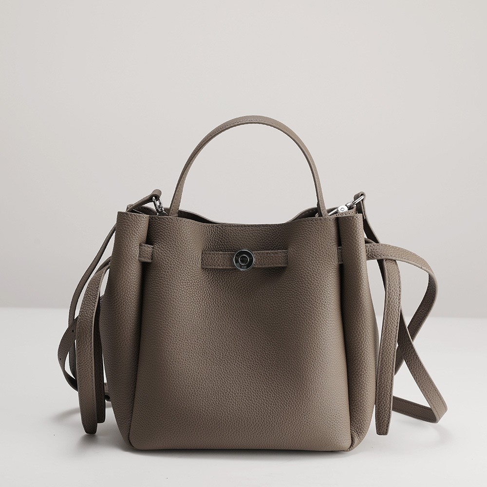 First-Layer Cowhide Niche Design Satchel Vegetable Basket Bucket Bag Tb Same Style Genuine Leather Tote Shoulder Crossbody Bag