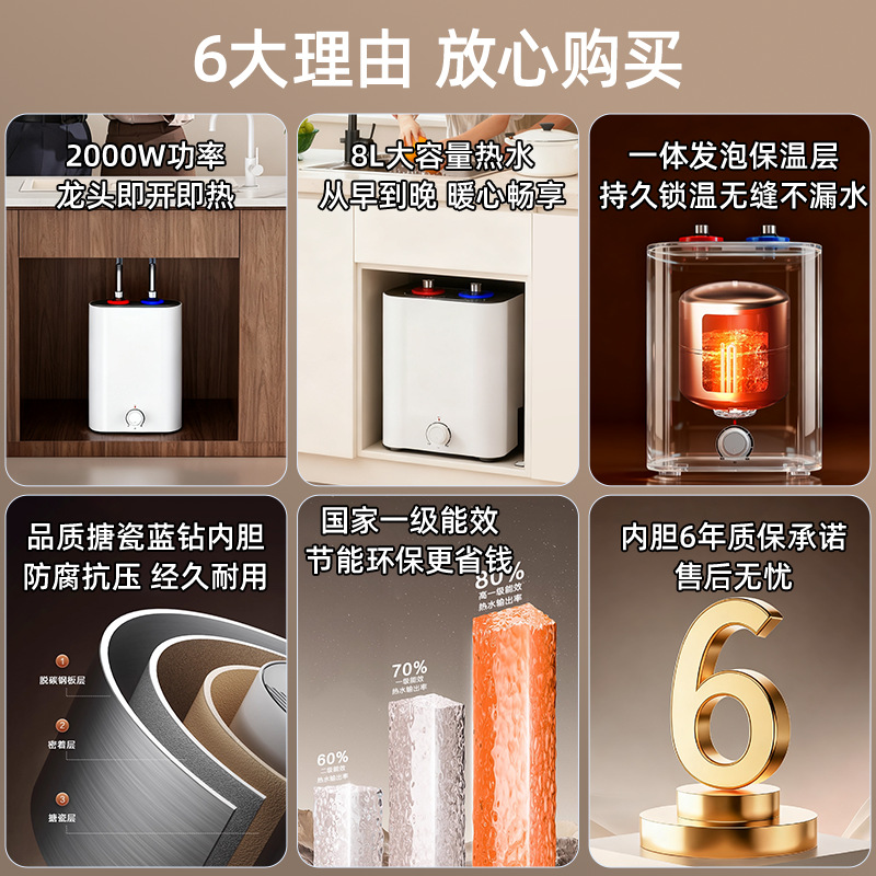 Cross-Border Fengtian Instant Hot Water Storage Type Small Kitchen Water Heater Household 8L Kitchen Undercounter Mini Electric Water Heater Wholesale