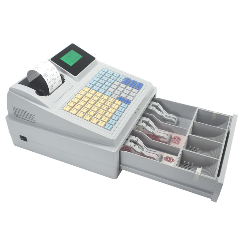 C50 English Version Cash Register Comes with Printer, Purple Light Banknote Detection, Dual-Screen Cash Collection, Supermarket Checkout Machine, Convenience Store
