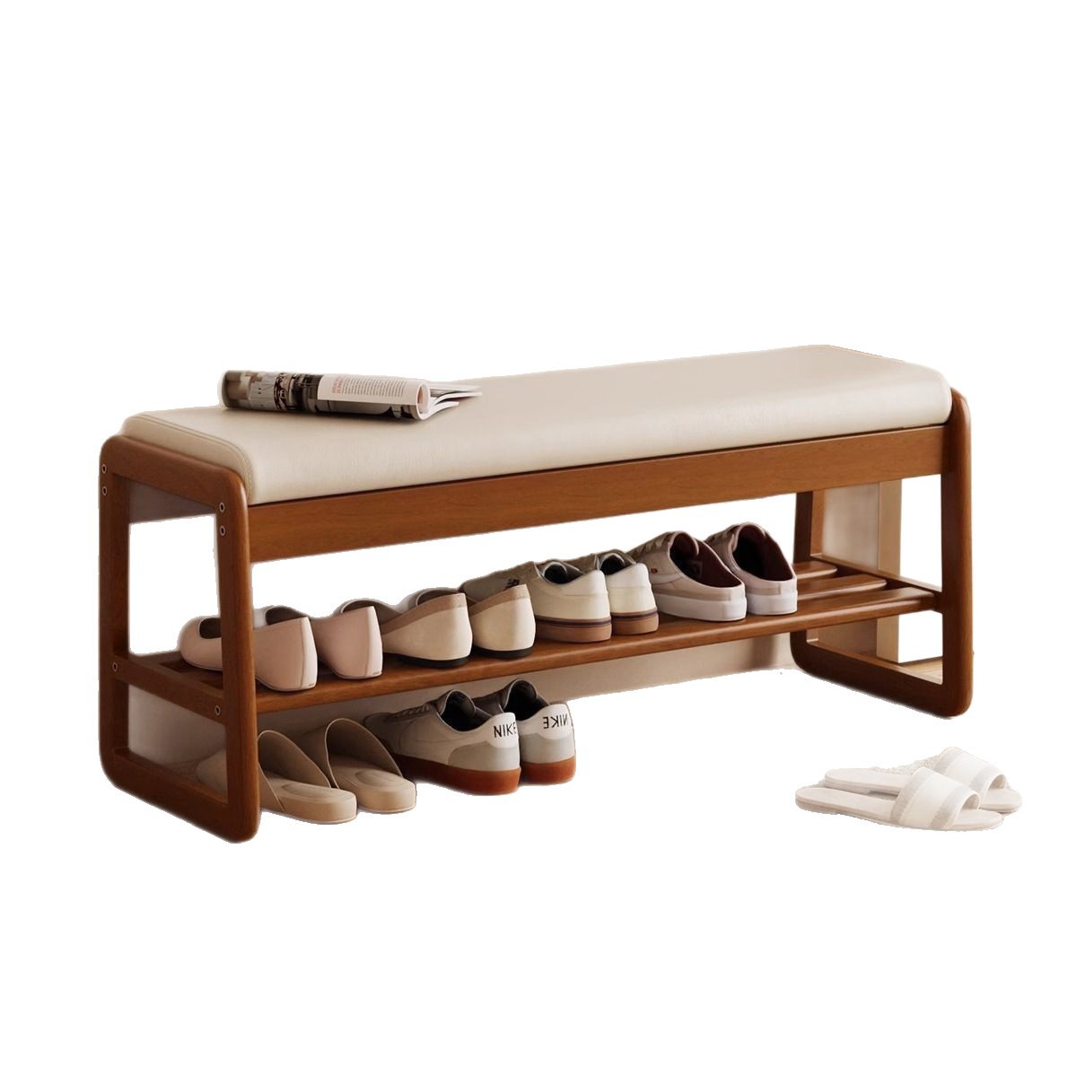 Solid Wood Shoe-Changing Stool at the Door, Home Entrance Corridor Shoe-Changing Stool, Low Stool, Soft-Packed Stool, Shoe Cabinet, Shoe Rack, Children's Stool