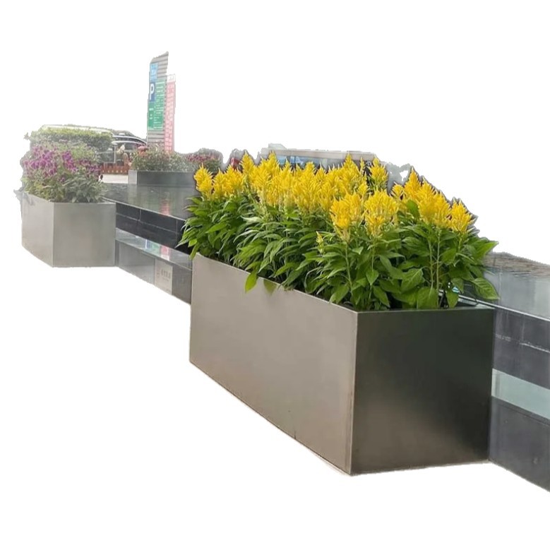 Garden Landscape Round Stainless Steel Flower Pot Flower Pot Shopping Mall Sales Department Outdoor Special-Shaped Metal Outer Flower Box Customization