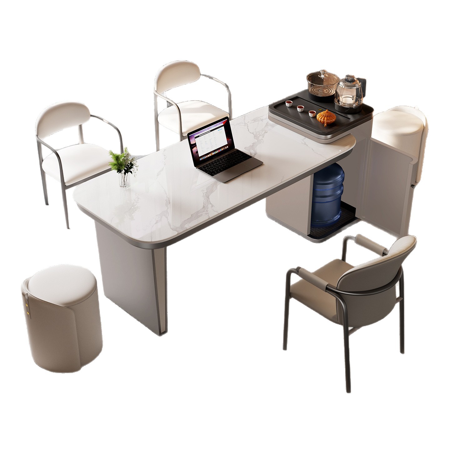 Mk7116 Light Luxury Slate Tea Table, One Table and Five Chairs, Anti-Scalding and Wear-Resistant Balcony Home Kung Fu Tea Table, Modern Simple Bubble