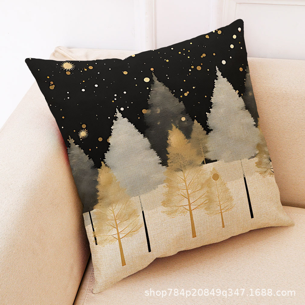 Cross-Border Christmas Black Forest Pillow Linen Printed Pillowcase Living Room Sofa Bedroom Pillow Winter Warm Pillow