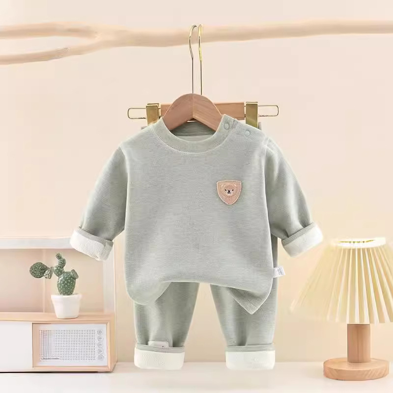 Silk cashmere baby fleece suit autumn and winter long-sleeved long-sleeved autumn clothes long pants thickened warm men's and women's baby home wear