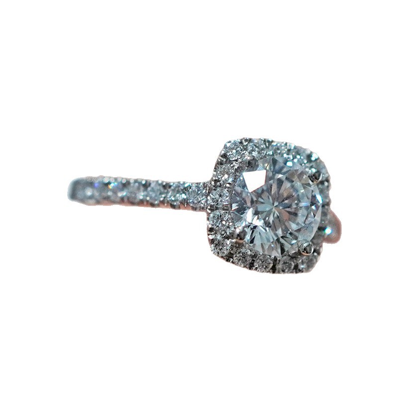 Pt950 Platinum Cultivated Diamond Ring for Women Square Shape Starry Wedding Proposal Starry Surrounding Setting