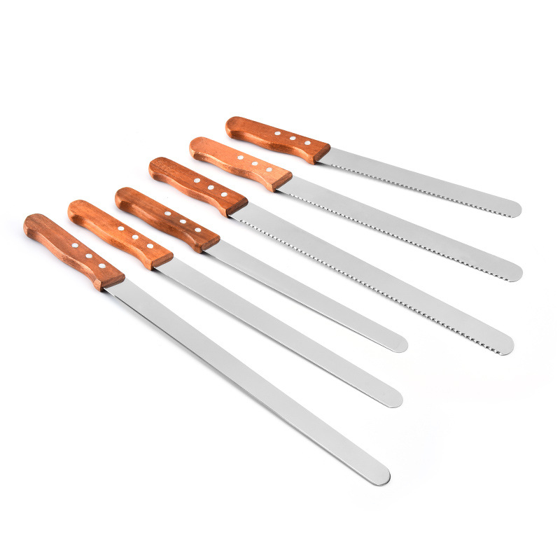 Manufacturer's Ready-Made Stainless Steel Wooden Handle Bread Knife Cake Spatula Toast Slicing Knife Baking Tools Wholesale