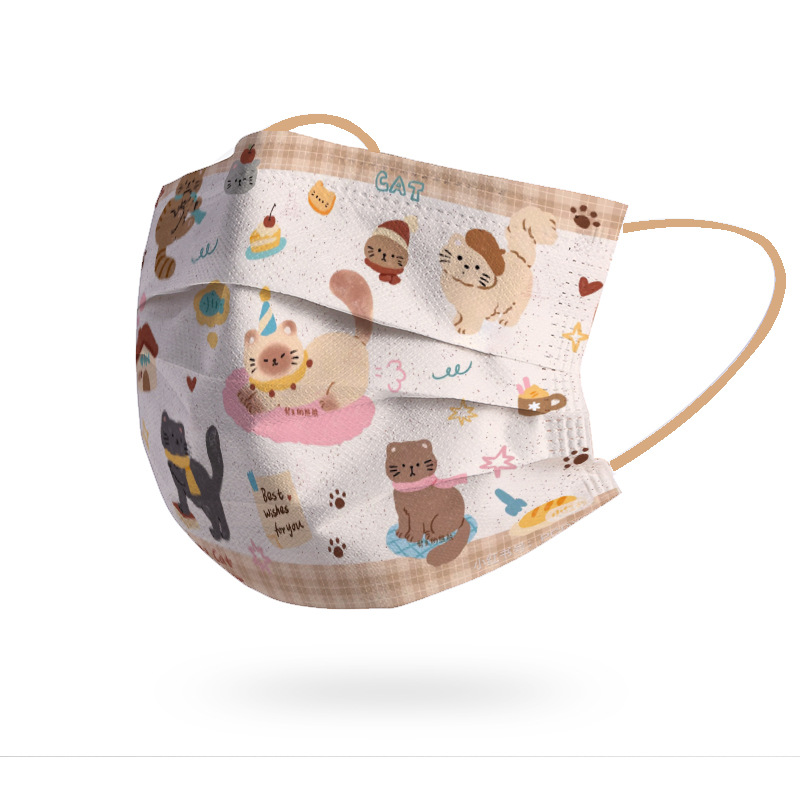 Dachshund Protective Mask for Women, Cute, Good-Looking, Face-Showing, Cartoon Pattern, Fashionable, White and Gentle, Individually Packaged