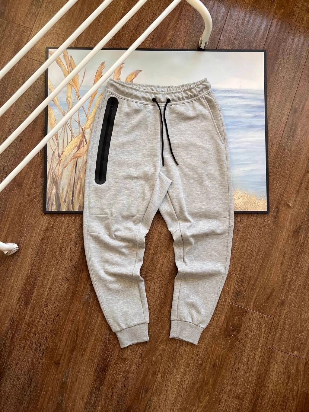 2024 New Men's Air Layer Cotton Sports Pants Spring, Autumn and Winter Color-matching Drawstring Sweatpants Leggings Casual Trendy Pants