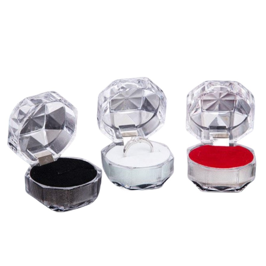 New Acrylic Small Octagonal Transparent Crystal Ring Box Jewelry Earring Box Spot Wholesale Large Quantity in Stock