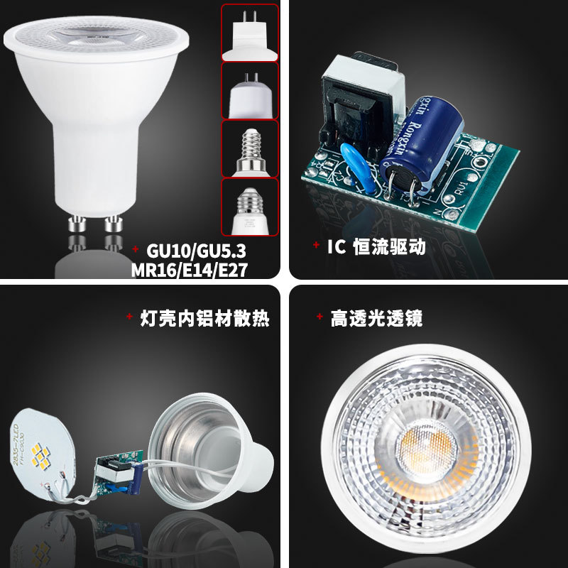 Led Lamp Cup Gu10 Bulb Spotlight Ceiling Light Downlight 220Vgu5.3 Pin Energy-Saving Light Source Cob Super Bright