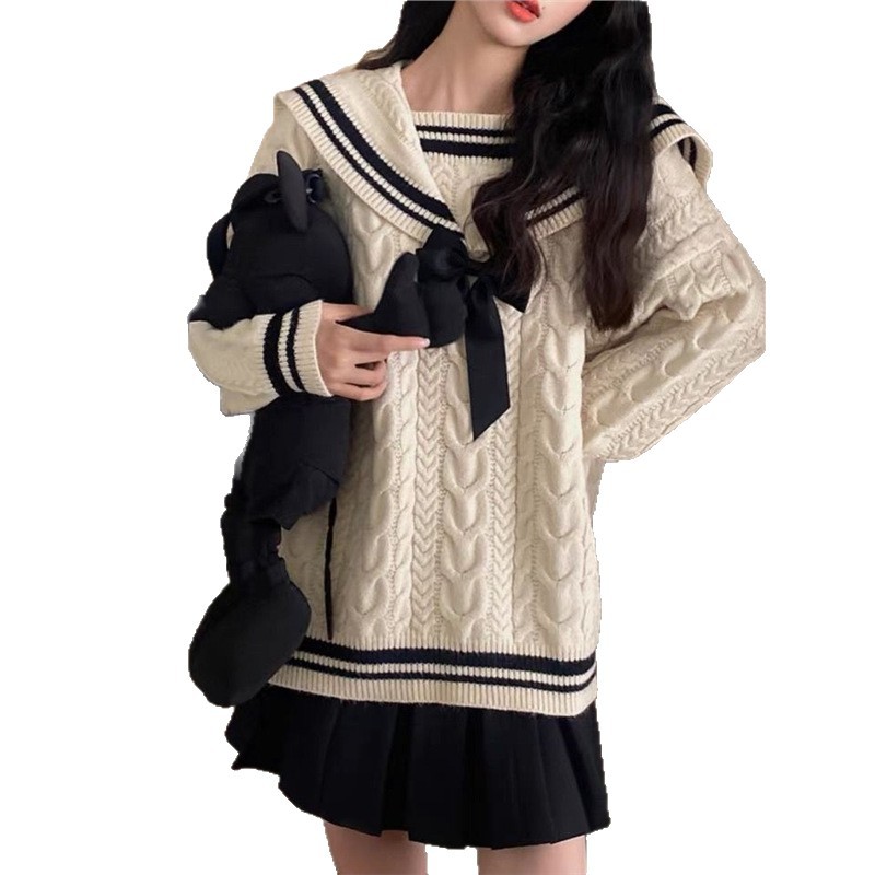 Autumn and Winter New Style Ins Lazy Style Couple Outfits College Style Color-Blocking Sweater Loose Outerwear Student Knitwear Thickened