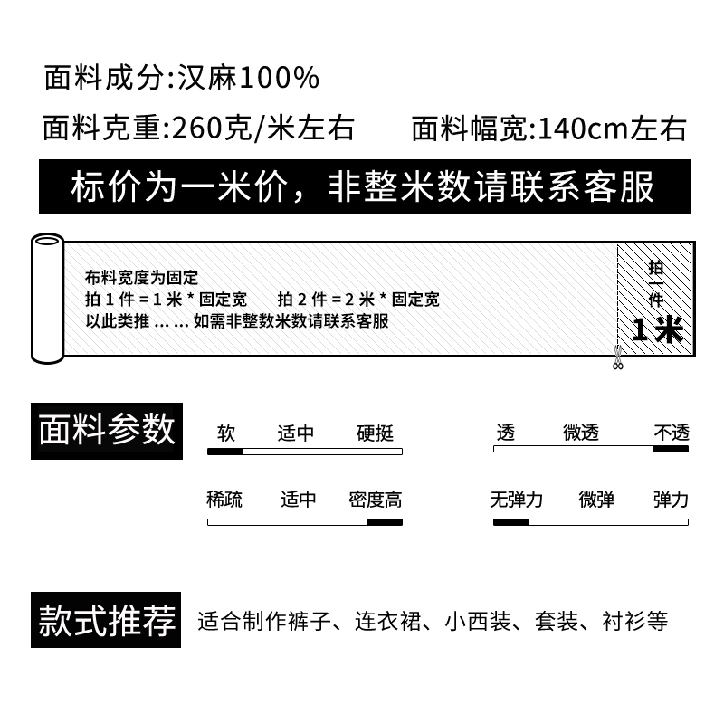 Pure Hemp Fabric Thin Summer Pants Fabric Sand Washed Linen Retro Han Dynasty Linen Dress Clothing Fabric