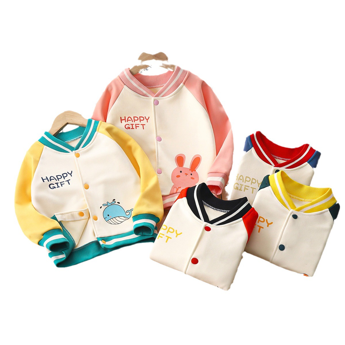 New children's fleece-lined cardigan boys and girls coat outdoor sports sweater Korean baseball uniform manufacturers wholesale