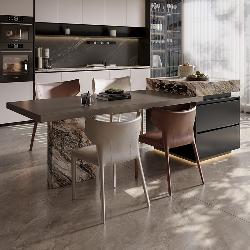 Полный сланцевый островной шкаф, обеденный стол, интегрированный домашний выдвижной барный стол, минималистичный, светло-роскошный, венецианский коричневый Наканима