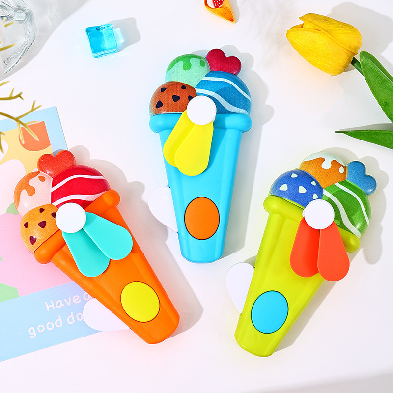 Children's cartoon hand pressure fan creative animal donut mini manual hand crank small fan school gifts wholesale