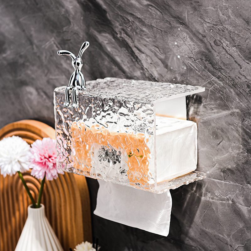 Bathroom Acrylic Toilet Paper Tissue Box Punch-free Wall-mounted Toilet Paper Roll Rack Multifunctional Storage Rack