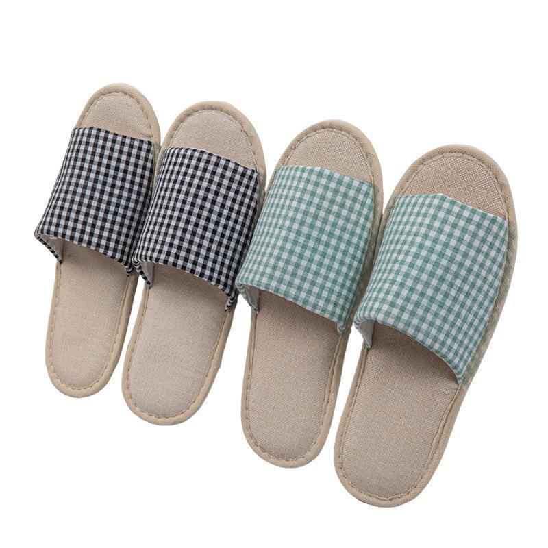 Spring and summer hotel Plaid linen slippers home leisure hospitality men's and women's slippers hotel room slippers wholesale