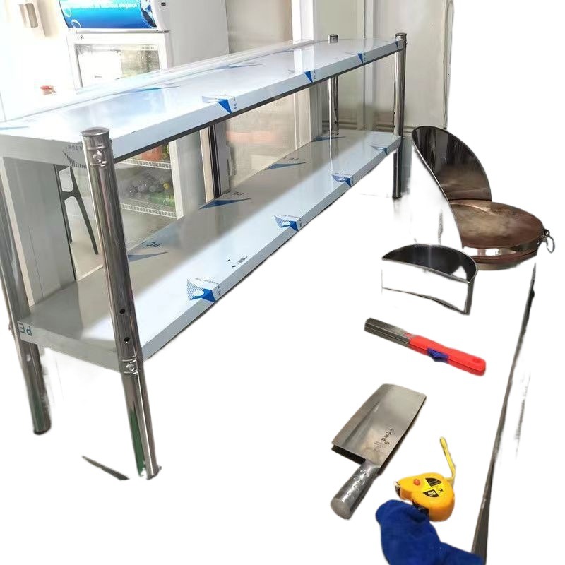 Stainless Steel Stand Two or Three Layers Milk Tea Shop Countertop Stand Kitchen Storage Shelf Operating Table Shelf