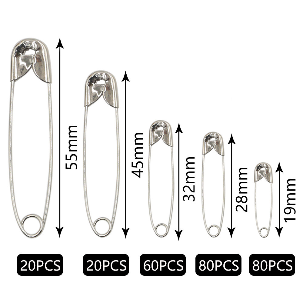 260 Pieces of Silver Nickel-Plated Pin Set, 5 Sizes, Handmade DIY Clothing Fixing Small Buckle Factory Direct Sale