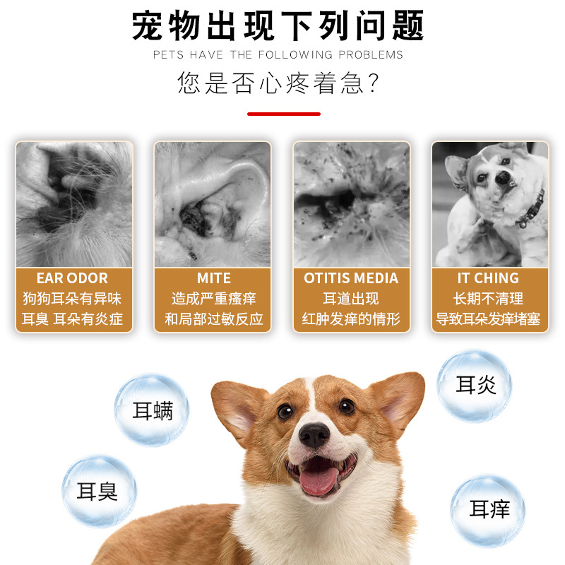 New Favorite Kangyi Erkan 60ml Pet Ear Drops Oil for Dogs and Cats Ear Drops to Remove Ear Odor and Itching Ear Cleaning Solution