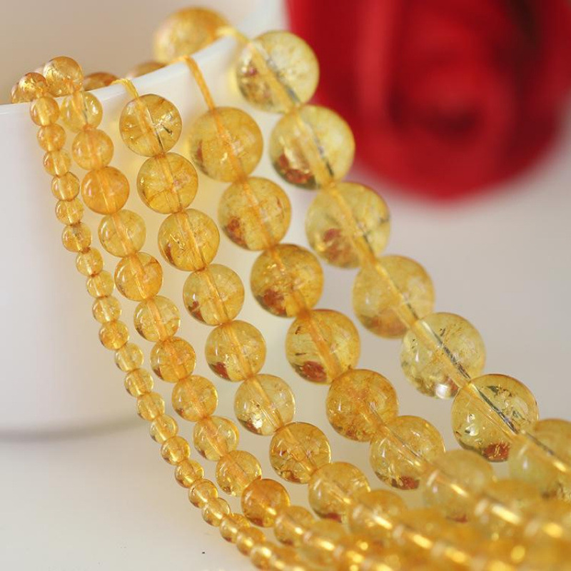 Huang Asei Crystal Natural Stone Mine Normal Topaz Handmade Trendy Jewelry Material Round Beads Semi-Finished Products Cross-Border