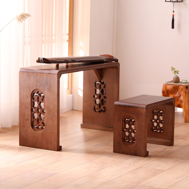 Guqin table stool resonance piano table solid wood Chinese study table calligraphy table new Chinese training class desk go tea table