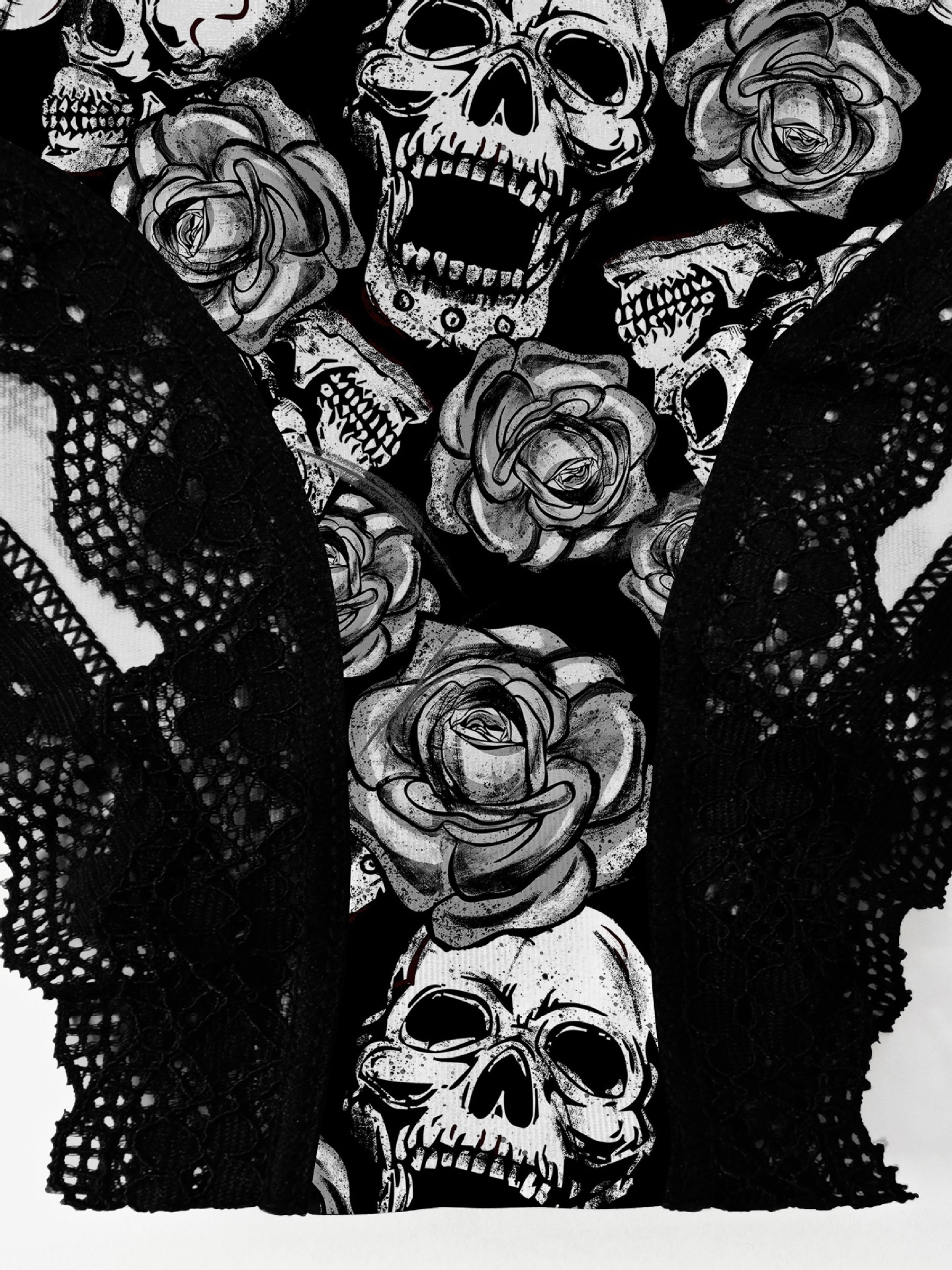 Dark Star Skull 3D Print Milk Stitching Contrast Lace'Cross-Border