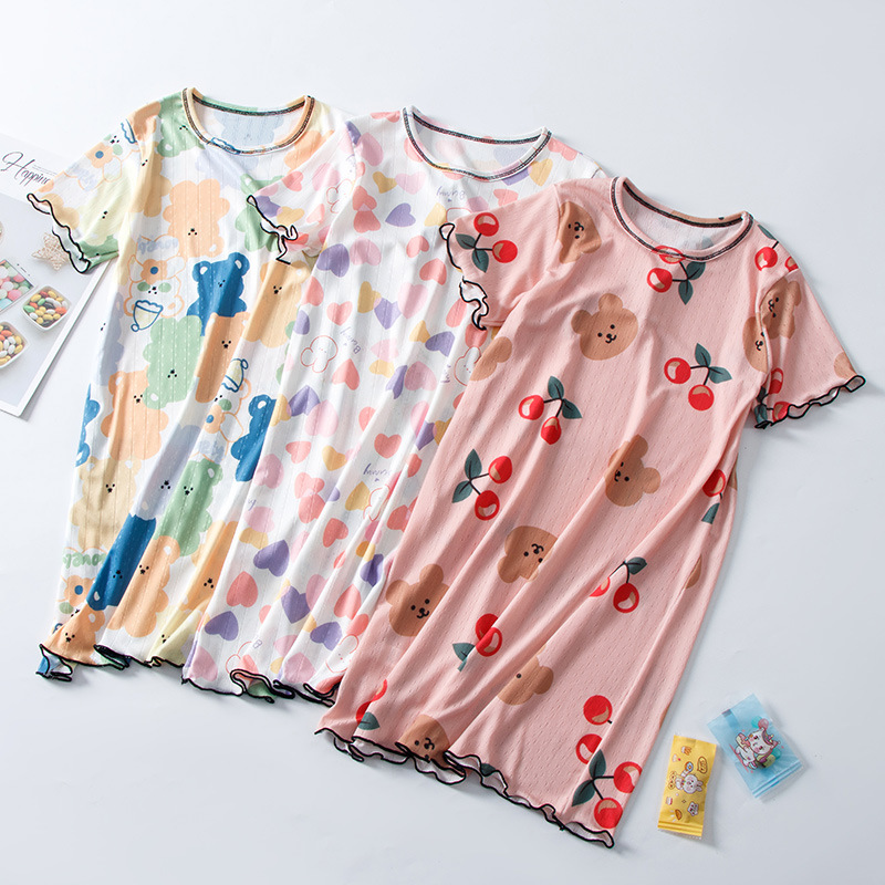 Summer New Children's Nightdress Cool Ice Silk Mother-daughter Parent-child dress 2025 Fashion Summer Short-sleeved Home Clothes