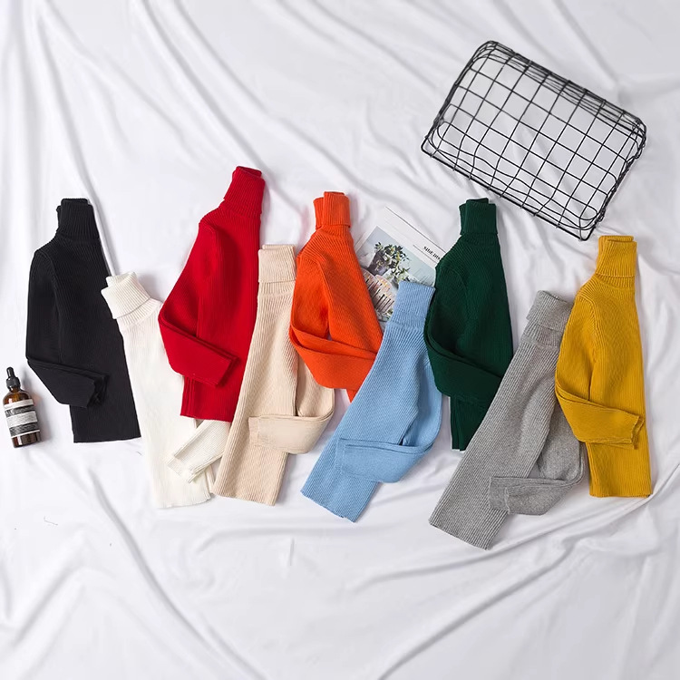 Детский свитер с водолазкой, корейский однотонный, осень и зима, повседневная мода, цвет сахарной ваты