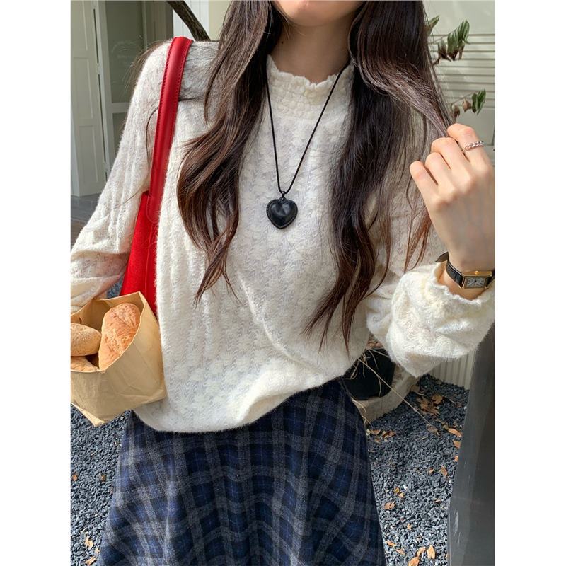 Korean Retro Style Suit for Women, Age-Reducing Woolen Thick Vest Dress, Autumn and Winter Half Turtleneck Lace Bottoming Shirt Two-Piece Set